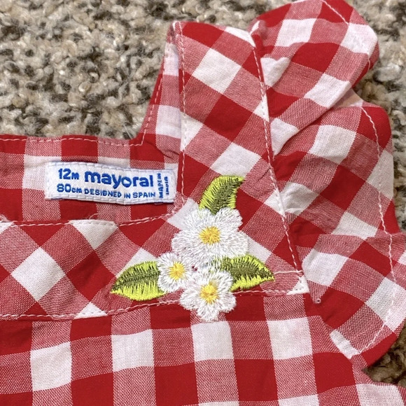 NWOT Mayoral Red & White Gingham Tiered Bubble Romper - Picture 2 of 6